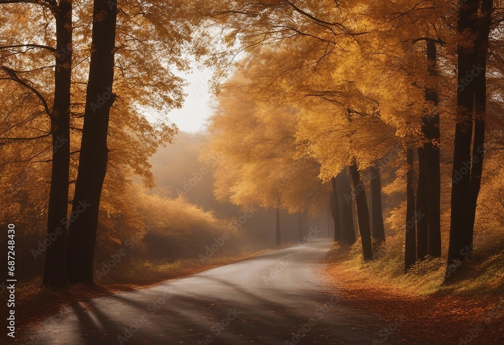 Autumn landscape with trees and road