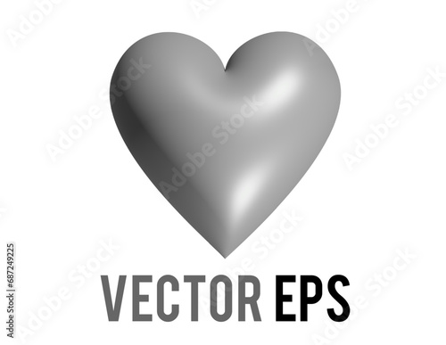 The isolated classic love grey glossy heart 3D icon