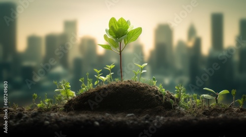 The concept reforestation by planting trees on city land. AI generated image photo