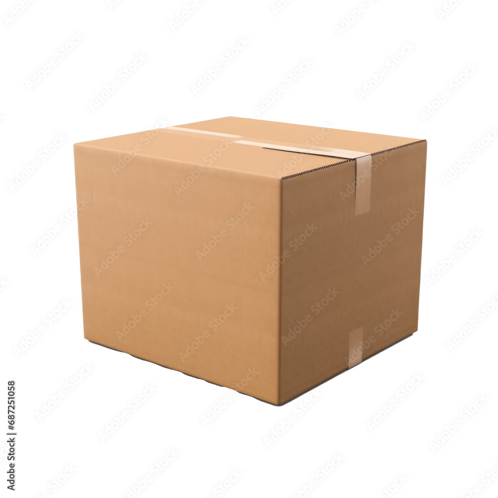 A cardboard box for moving or products packaging, isolated on transparent background. 
