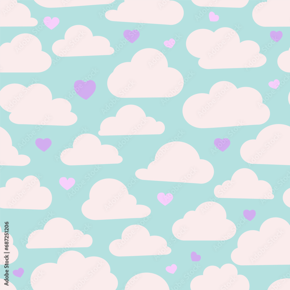 White fluffy cartoon clouds seamless pattern background. Vector illustration for kids fabric or backdrop. White fluffy cartoon clouds seamless pattern background. Vector illustration for kids fabric or backdrop.