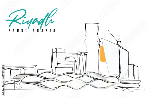 hand drawn line art vector of Riyadh Landscape. Saudi Arabia Vector art.