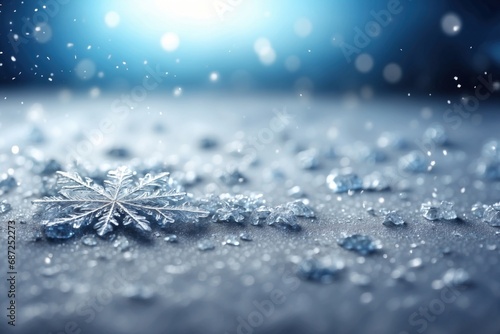 Icy winter background with snowflakes and copy space. ai generative