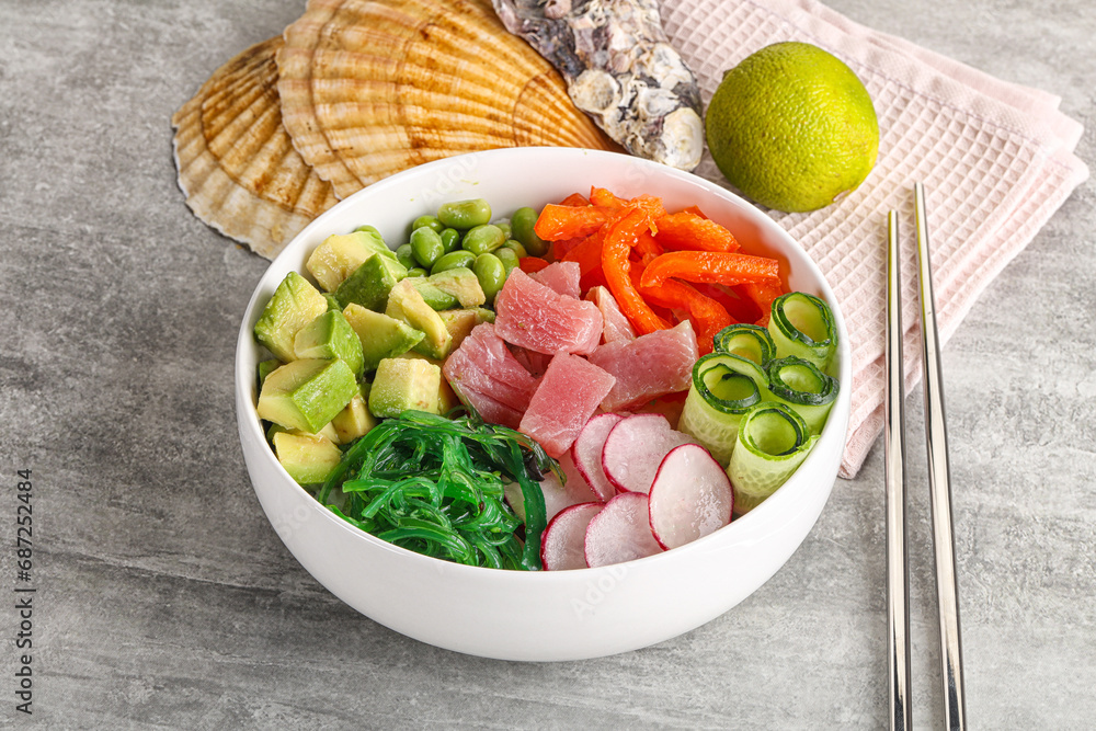 Hawaiian cuisine - poke with tuna and rice Hawaiian cuisine - poke with tuna and rice