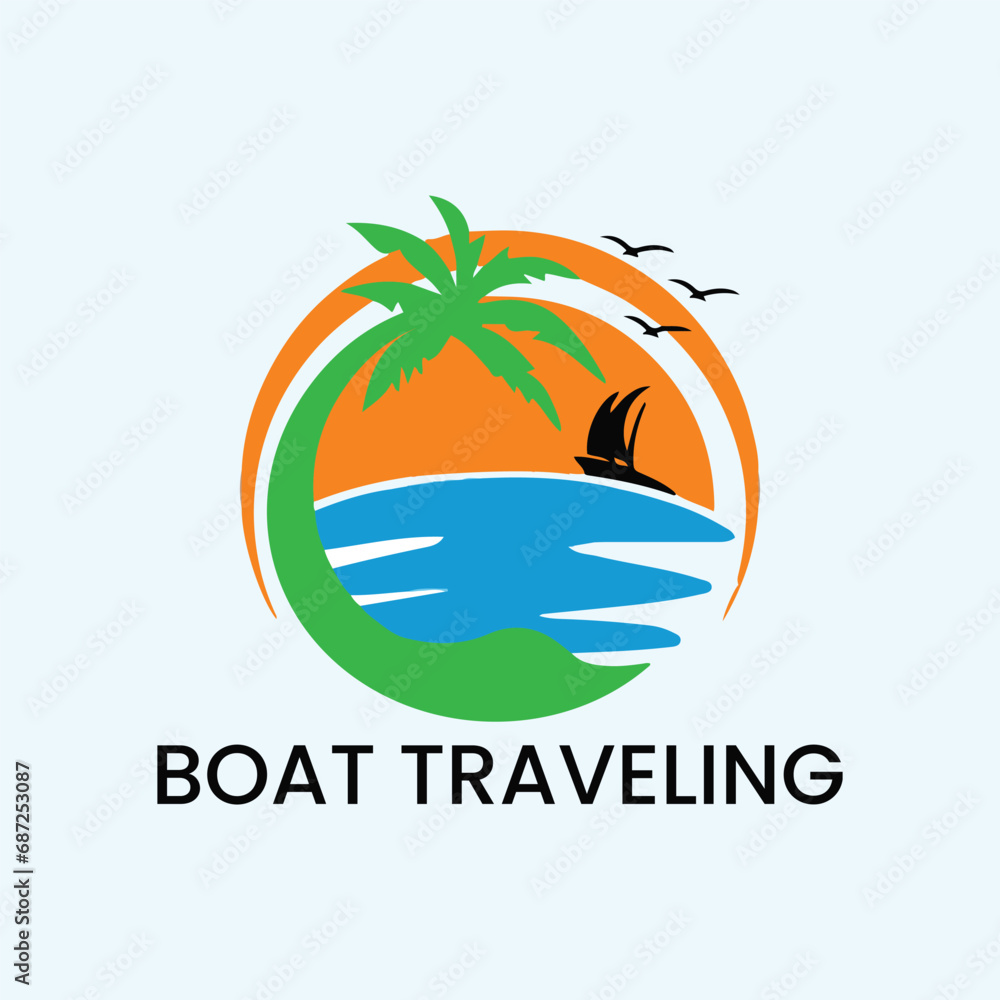 boat traveling logo design vector