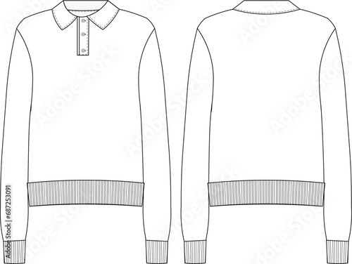 ribbed henley sweater sweatshirt template taechnical drawing flat sketch cad mockup fashion woman man unisex