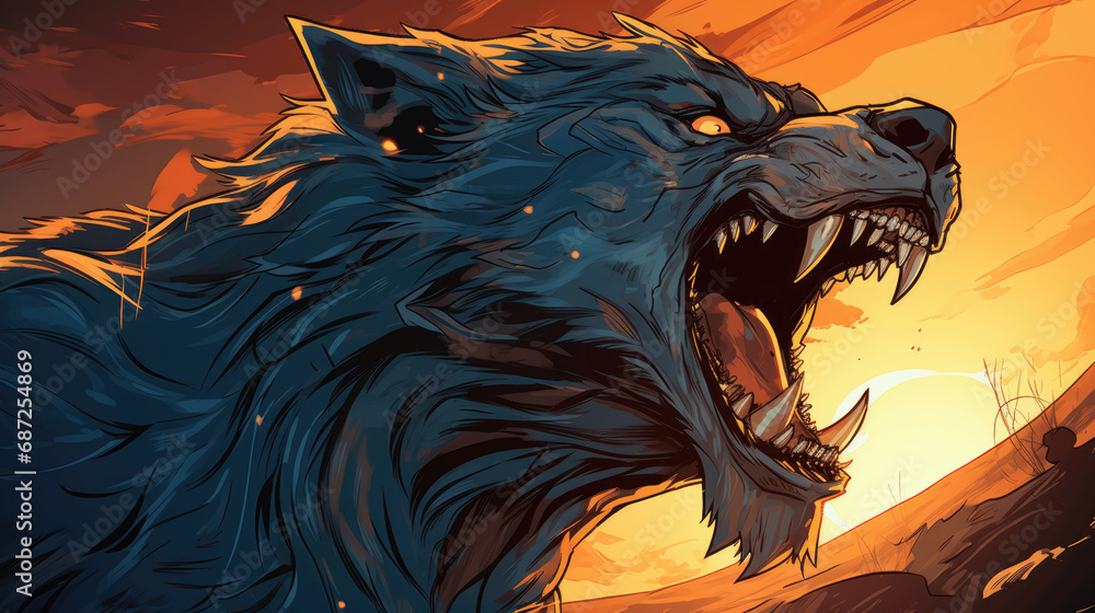 aggressive wolf, comic book style aggressive wolf, comic book style