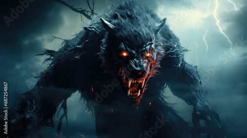a werewolf hunts under a full moon