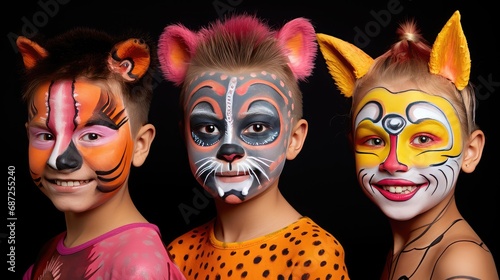 Face-painting creating fantastical characters on the faces of children photo