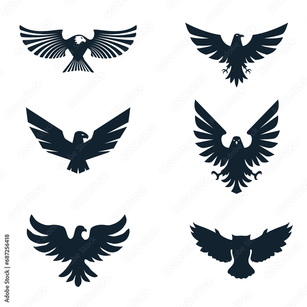Eagle with wings icon set. Eagle logo Eagle with wings icon set. Eagle logo