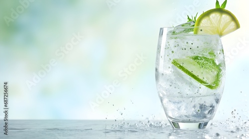 Classic gin and tonic cocktail with ice, lime, and a sprig of rosemary in a sophisticated glass