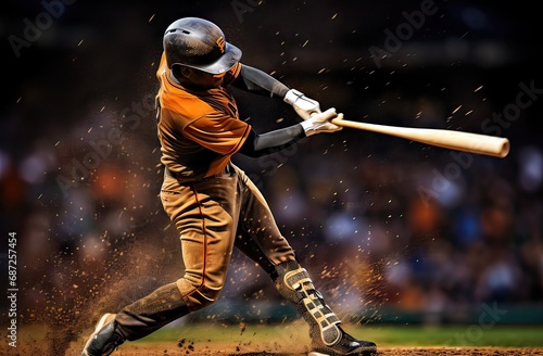 baseball player right at the moment he hits the ball in the crowded field, sports concept