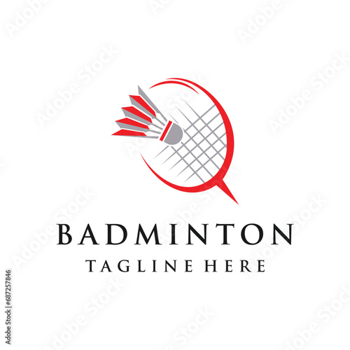 Badminton club logo design template isolated on white background Premium Vector