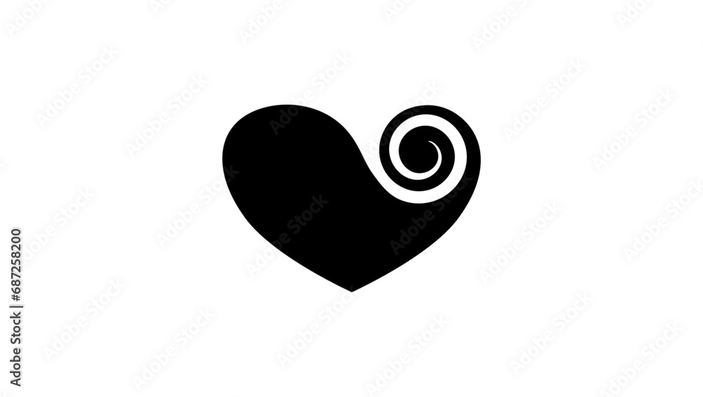 Heart with spiral, black isolated silhouette Heart with spiral, black isolated silhouette