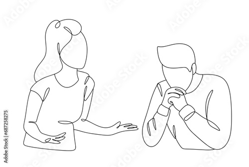 Woman. Reproach. Man. One line