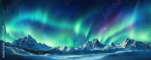 Majestic aurora borealis illuminating a mountain range