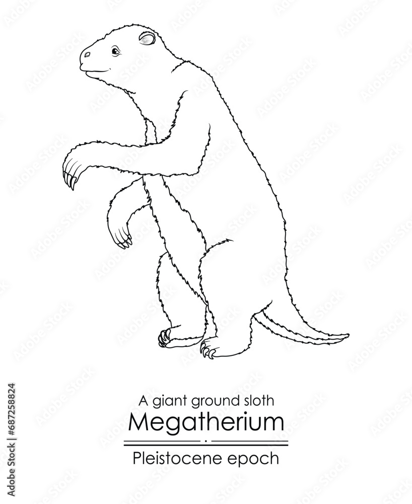 A giant ground sloth Megatherium from Pleistocene epoch. Black and