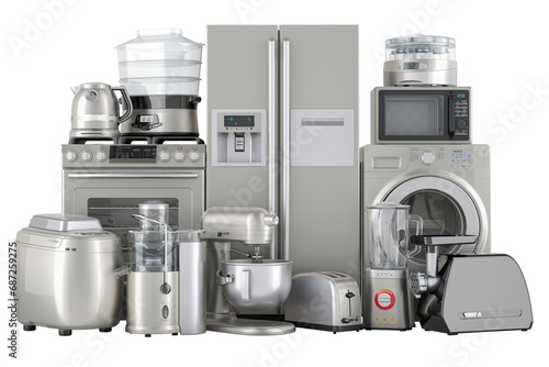 Quadro su tela Set of kitchen appliances, silver color
