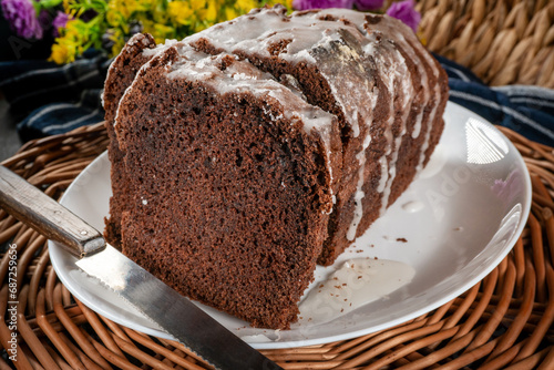 Freshly baked chocolate cake.