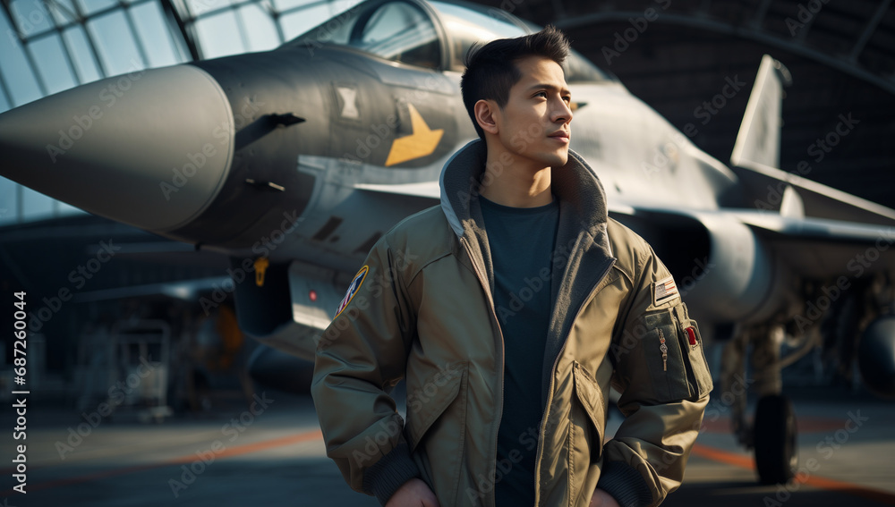 Sky Guardians Proud Air Force Military Officer Poses Against the