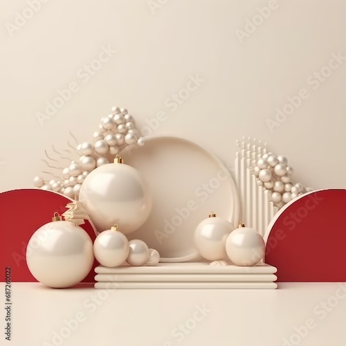 3D Christmas Tree and Ornaments background products minimal podium pastel color