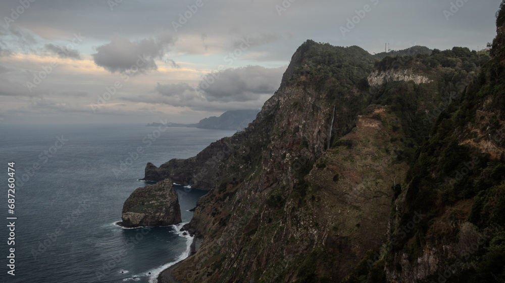 Morning at a viewpoint over cliffs in Madeira.