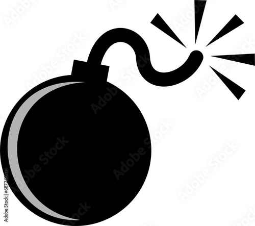 Bomb with burning fuse on isolated transparent background