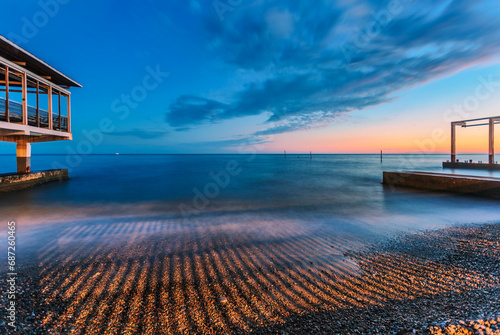 View of evening of the Black Sea coast with pebbles