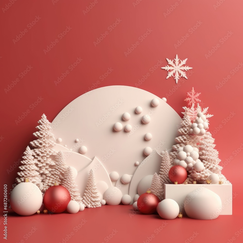3D Christmas Tree and Ornaments background products minimal podium pastel color