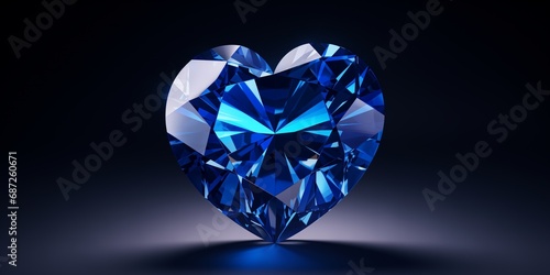 Valentine's day banner. Sapphire stone heart shape on dark background