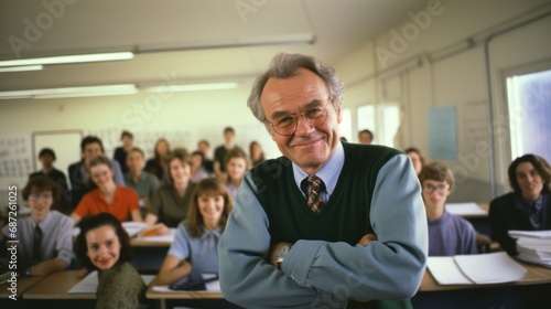 A teacher giving a lecture in front of a class.