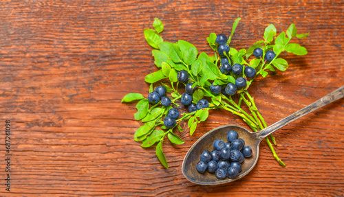 blueberries in the detail on a wooden table