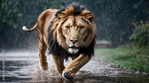 King of the jungle Lion with magnificent look and intimidating and ready to attack