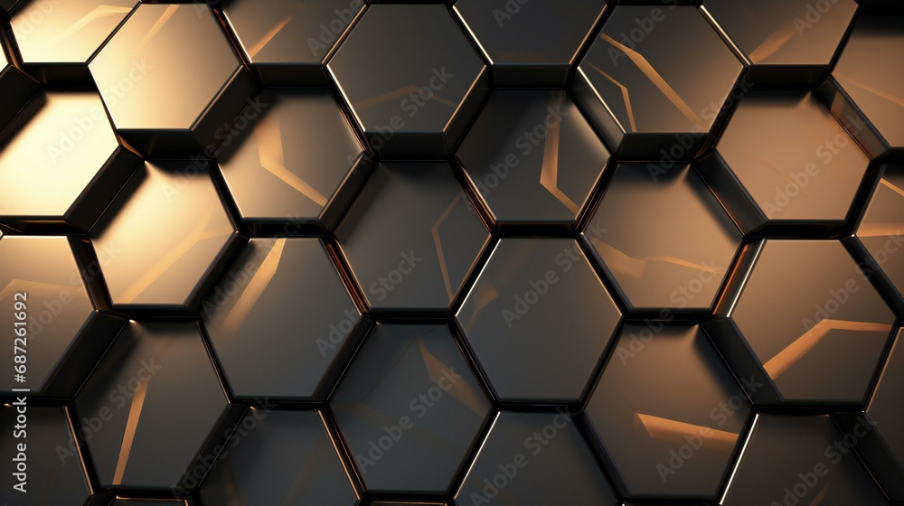 a black and gold hexagonal 3d pattern a black and gold hexagonal 3d pattern