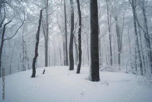 Winter gloomy forest in the snow