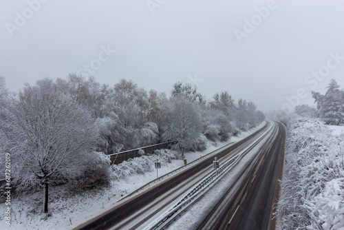 High angle view on a german highway during snowfall © virin