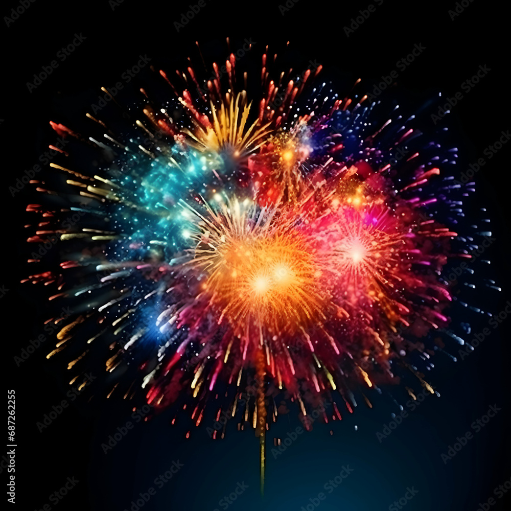 Fireworks on black background, Fireworks light up the sky, festive fireworks explode on black background, ai generated image Fireworks on black background, Fireworks light up the sky, festive fireworks explode on black background, ai generated image