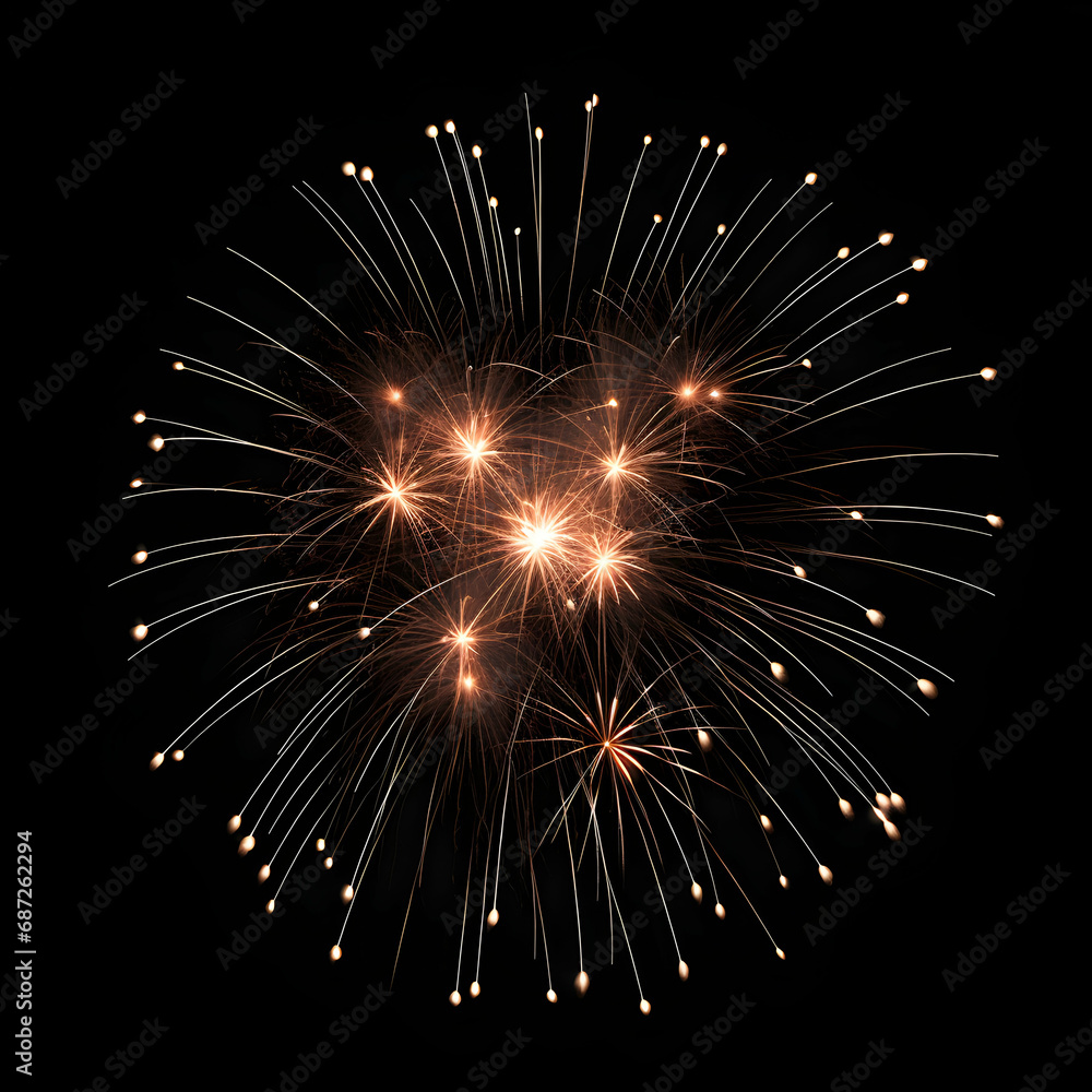 Fototapeta premium Fireworks on black background, Fireworks light up the sky, festive fireworks explode on black background, ai generated image