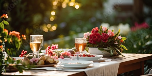 Blossoming Elegance - Outdoor Table Adorned with Flower Decor - Holiday Feast & Wedding Reception Charisma