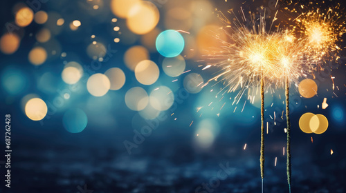 Sparkler fireworks on bokeh background for New Year and Christmas