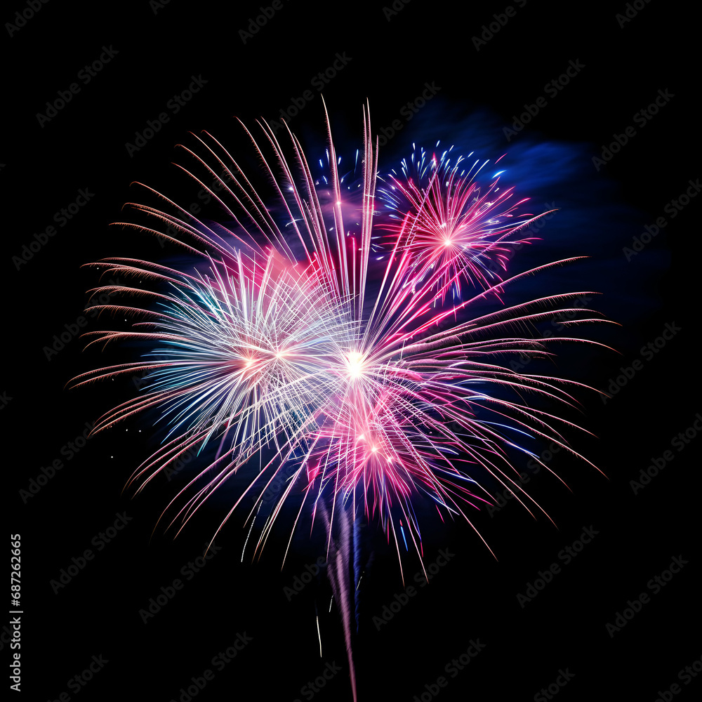 Fireworks on black background, Fireworks light up the sky, festive fireworks explode on black background, ai generated image Fireworks on black background, Fireworks light up the sky, festive fireworks explode on black background, ai generated image