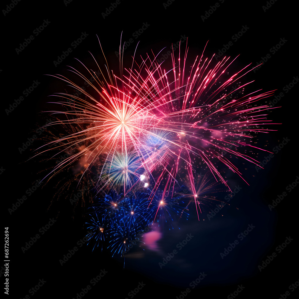 Fireworks on black background, Fireworks light up the sky, festive fireworks explode on black background, ai generated image Fireworks on black background, Fireworks light up the sky, festive fireworks explode on black background, ai generated image