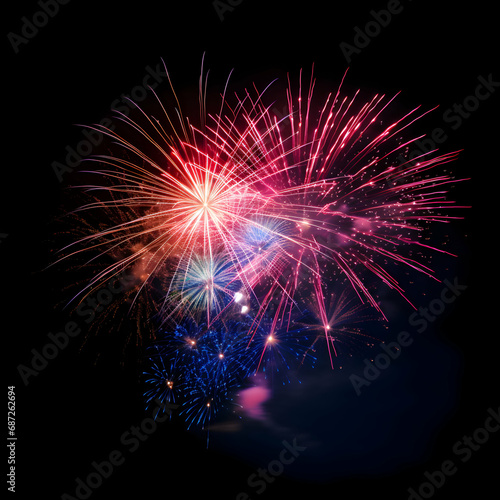 Fireworks on black background  Fireworks light up the sky  festive fireworks explode on black background  ai generated image