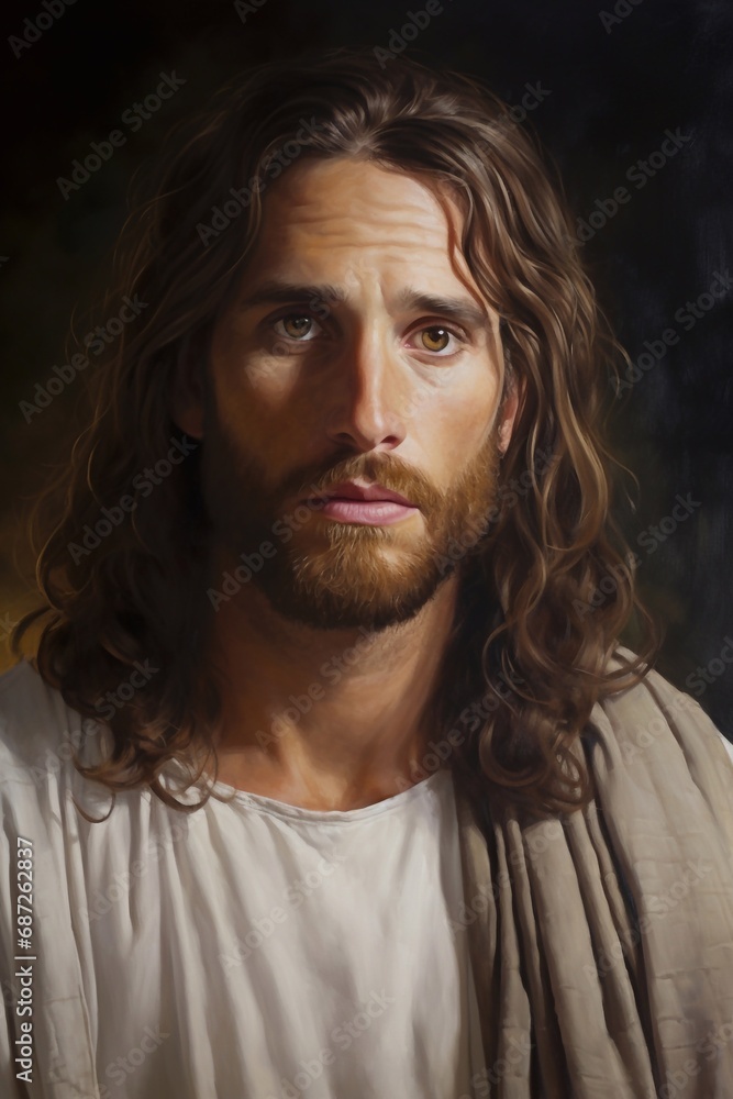 Fototapeta premium Jesus Christ, Jesus of Nazareth portrait on dark background