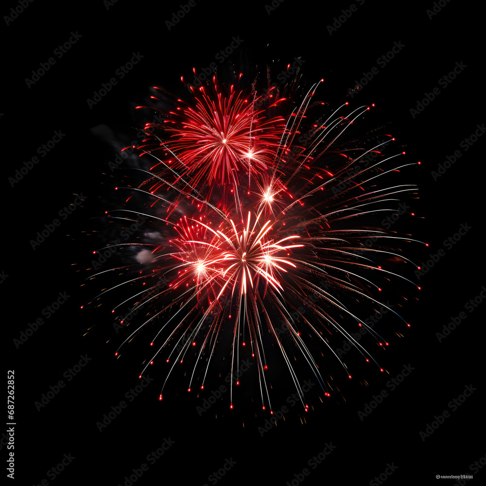 Fototapeta premium Fireworks on black background, Fireworks light up the sky, festive fireworks explode on black background, ai generated image