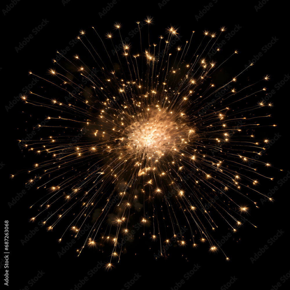 Fototapeta premium Fireworks on black background, Fireworks light up the sky, festive fireworks explode on black background, ai generated image