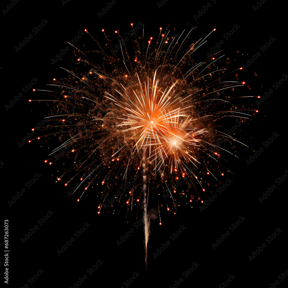 Fototapeta premium Fireworks on black background, Fireworks light up the sky, festive fireworks explode on black background, ai generated image