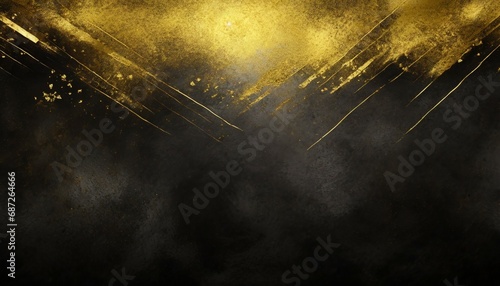 black and gold background old dark vintage grunge texture with shiny corner lighting and yellow streak or stripe across top header or border