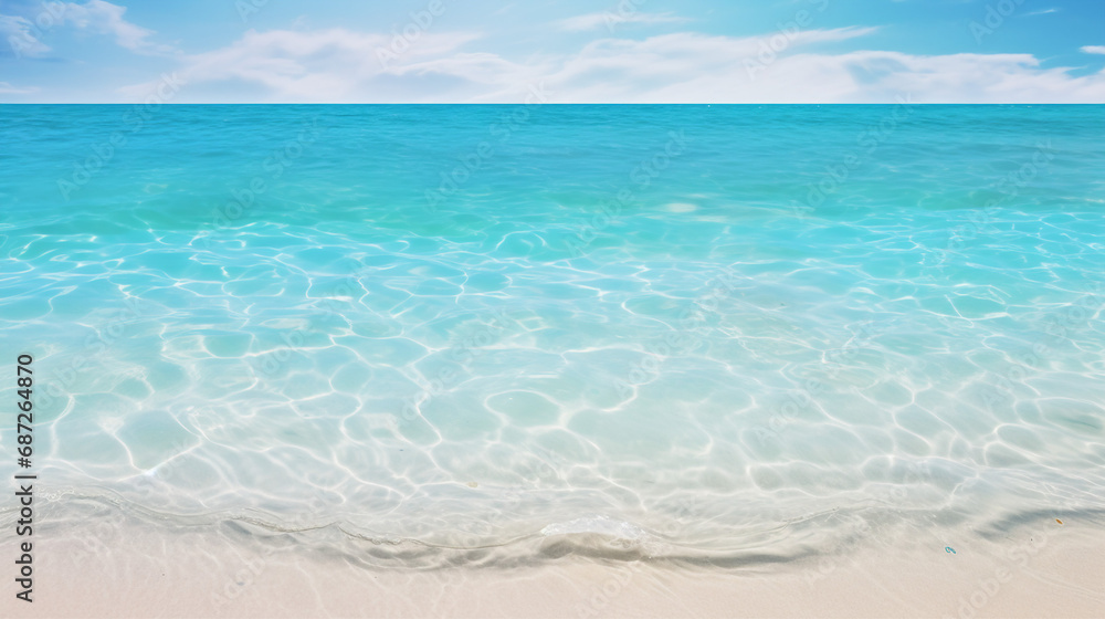 Clear Turquoise Water Lapping at White Sandy Shore Background