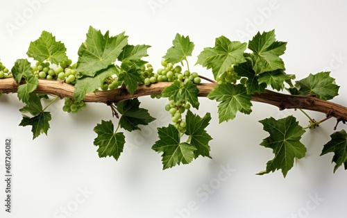 Wallpaper Mural Grape leaves vine plant branch with tendrils in vineyard. White Background Torontodigital.ca